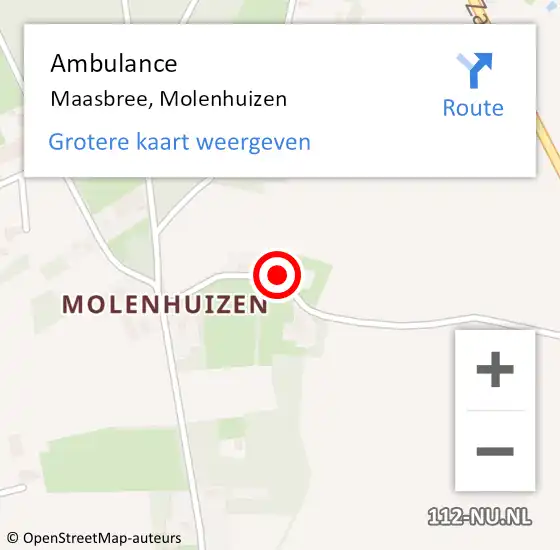 Locatie op kaart van de 112 melding: Ambulance Maasbree, Molenhuizen op 14 februari 2015 14:16