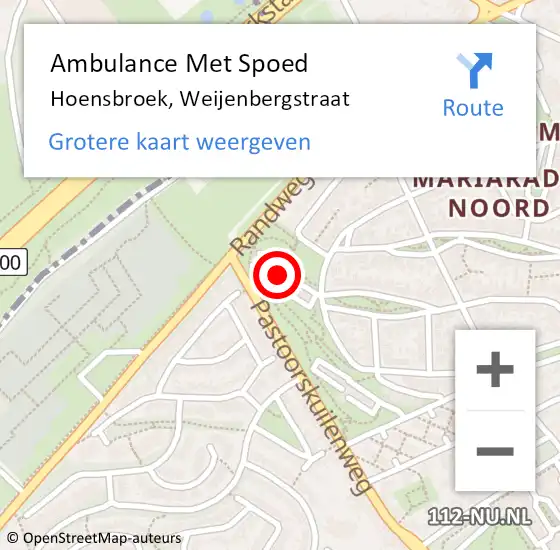 Locatie op kaart van de 112 melding: Ambulance Met Spoed Naar Hoensbroek, Weijenbergstraat op 14 februari 2015 14:24