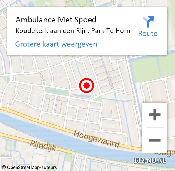 Locatie op kaart van de 112 melding: Ambulance Met Spoed Naar Koudekerk aan den Rijn, Park Te Horn op 14 februari 2015 15:44