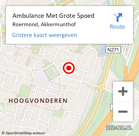 Locatie op kaart van de 112 melding: Ambulance Met Grote Spoed Naar Roermond, Akkermunthof op 14 februari 2015 15:53