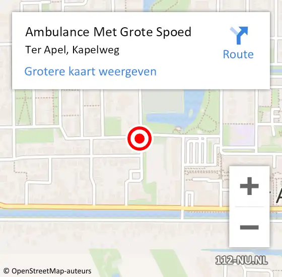 Locatie op kaart van de 112 melding: Ambulance Met Grote Spoed Naar Ter Apel, Kapelweg op 14 februari 2015 16:14