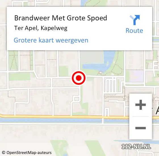 Locatie op kaart van de 112 melding: Brandweer Met Grote Spoed Naar Ter Apel, Kapelweg op 14 februari 2015 16:22