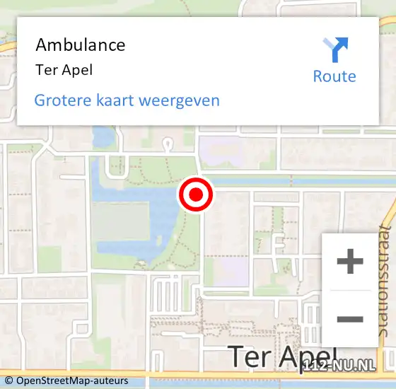 Locatie op kaart van de 112 melding: Ambulance Ter Apel op 14 februari 2015 16:22