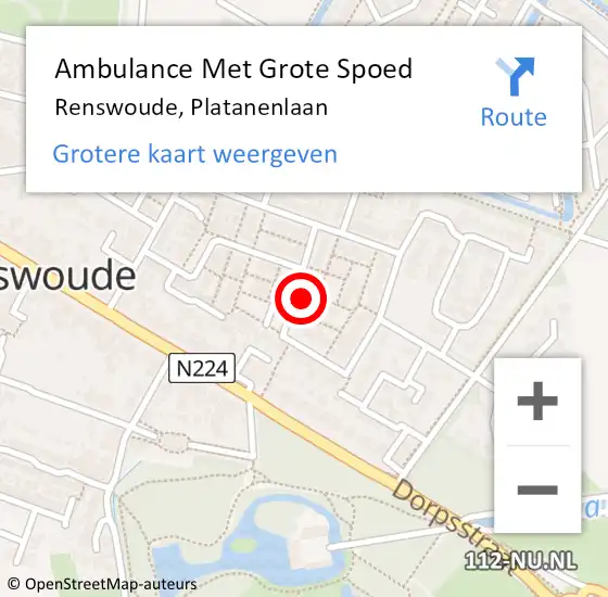 Locatie op kaart van de 112 melding: Ambulance Met Grote Spoed Naar Renswoude, Platanenlaan op 14 februari 2015 16:30