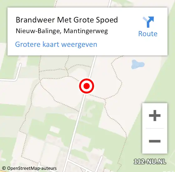 Locatie op kaart van de 112 melding: Brandweer Met Grote Spoed Naar Nieuw-Balinge, Mantingerweg op 14 februari 2015 17:15