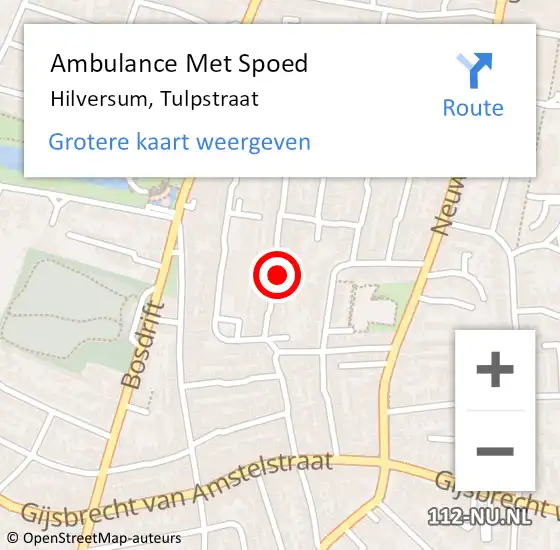 Locatie op kaart van de 112 melding: Ambulance Met Spoed Naar Hilversum, Tulpstraat op 14 februari 2015 17:24