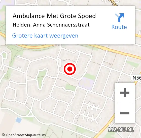 Locatie op kaart van de 112 melding: Ambulance Met Grote Spoed Naar Helden, Anna Schennaersstraat op 14 februari 2015 17:28