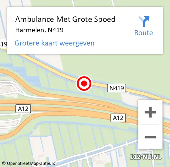 Locatie op kaart van de 112 melding: Ambulance Met Grote Spoed Naar Harmelen, N419 op 14 februari 2015 18:02