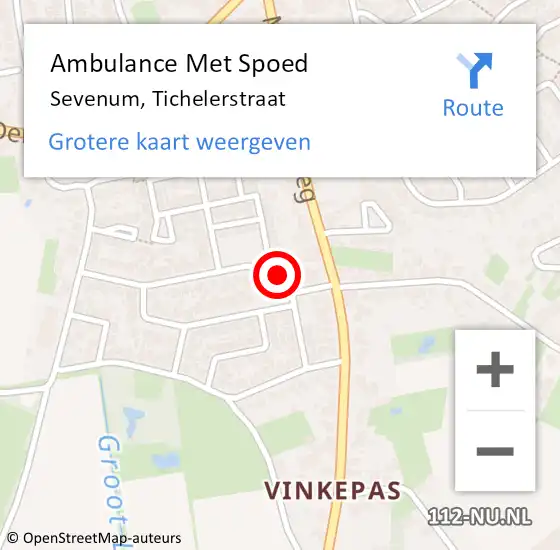 Locatie op kaart van de 112 melding: Ambulance Met Spoed Naar Sevenum, Tichelerstraat op 14 februari 2015 18:10