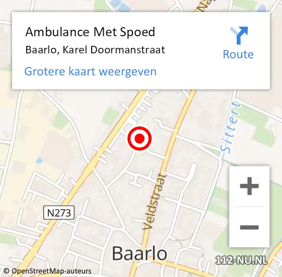 Locatie op kaart van de 112 melding: Ambulance Met Spoed Naar Baarlo, Karel Doormanstraat op 14 februari 2015 18:31