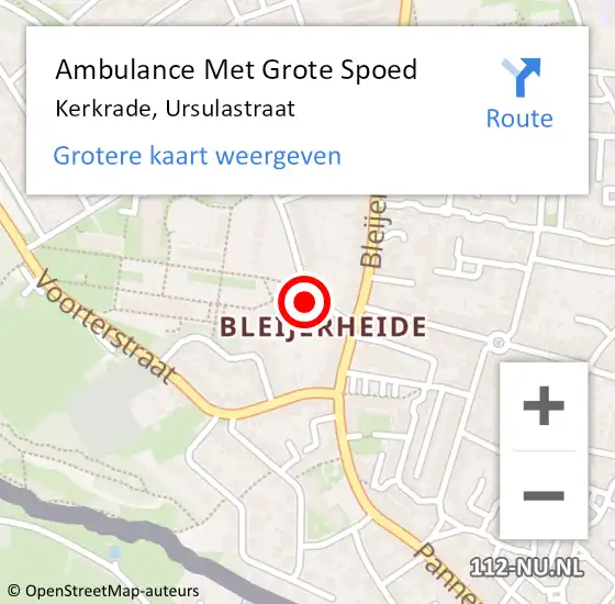 Locatie op kaart van de 112 melding: Ambulance Met Grote Spoed Naar Kerkrade, Ursulastraat op 14 februari 2015 19:18