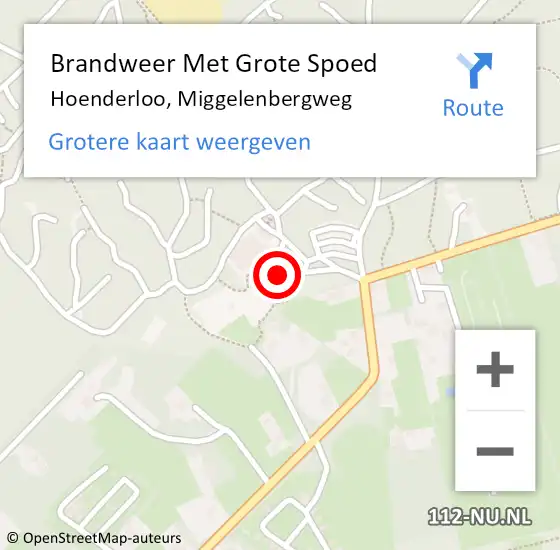 Locatie op kaart van de 112 melding: Brandweer Met Grote Spoed Naar Hoenderloo, Miggelenbergweg op 14 februari 2015 19:33