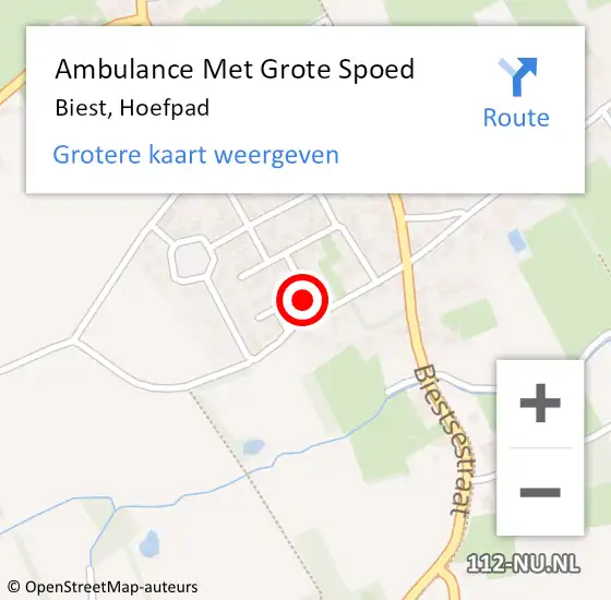 Locatie op kaart van de 112 melding: Ambulance Met Grote Spoed Naar Biest, Hoefpad op 14 februari 2015 19:40