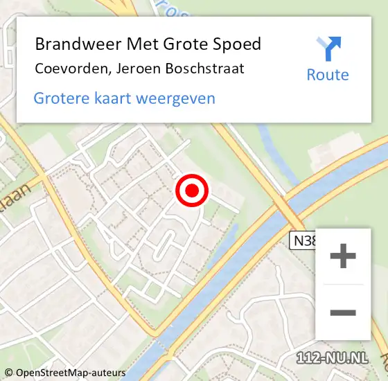 Locatie op kaart van de 112 melding: Brandweer Met Grote Spoed Naar Coevorden, Jeroen Boschstraat op 14 februari 2015 19:41