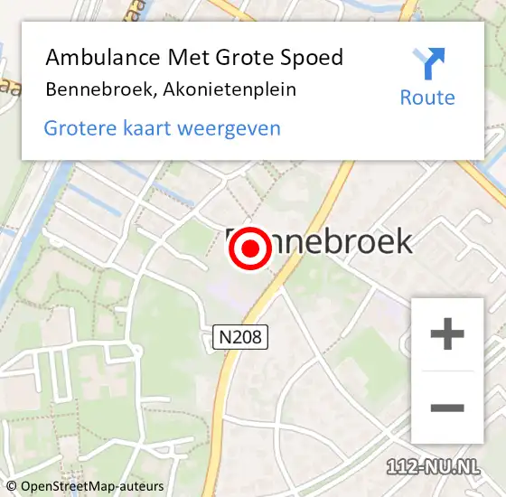 Locatie op kaart van de 112 melding: Ambulance Met Grote Spoed Naar Bennebroek, Akonietenplein op 14 februari 2015 19:42