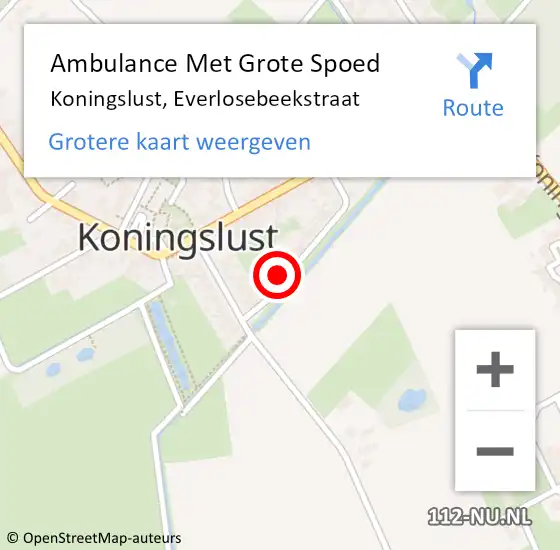 Locatie op kaart van de 112 melding: Ambulance Met Grote Spoed Naar Koningslust, Everlosebeekstraat op 14 februari 2015 19:59