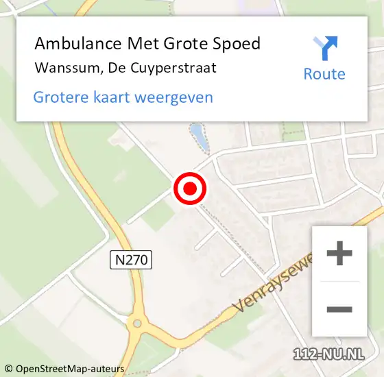 Locatie op kaart van de 112 melding: Ambulance Met Grote Spoed Naar Wanssum, De Cuyperstraat op 14 februari 2015 20:37