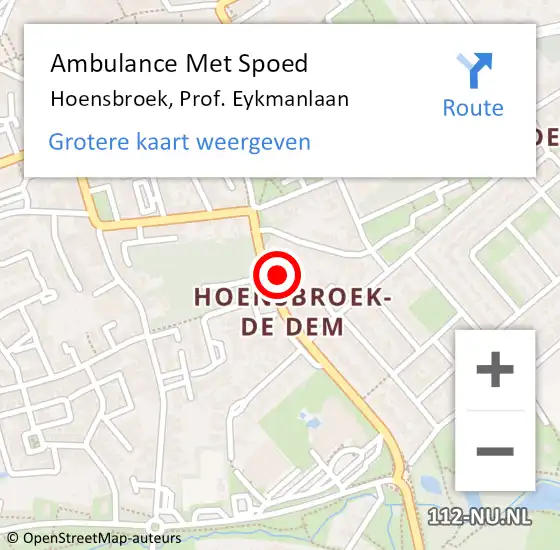 Locatie op kaart van de 112 melding: Ambulance Met Spoed Naar Hoensbroek, Prof. Eykmanlaan op 14 februari 2015 21:33