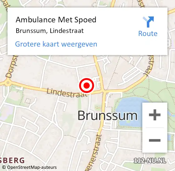 Locatie op kaart van de 112 melding: Ambulance Met Spoed Naar Brunssum, Lindestraat op 14 februari 2015 21:53