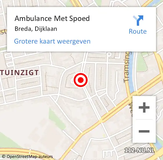 Locatie op kaart van de 112 melding: Ambulance Met Spoed Naar Breda, Dijklaan op 14 februari 2015 22:08