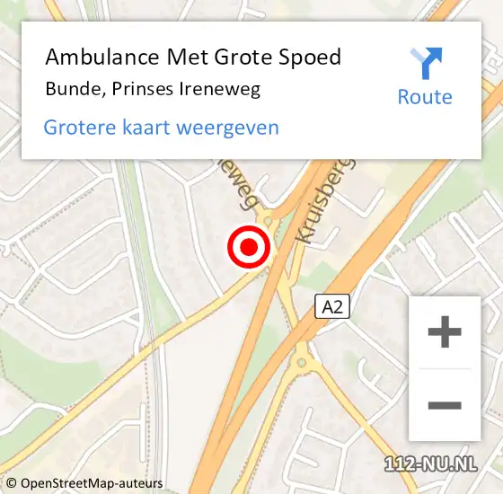 Locatie op kaart van de 112 melding: Ambulance Met Grote Spoed Naar Bunde, Prinses Ireneweg op 14 februari 2015 22:43