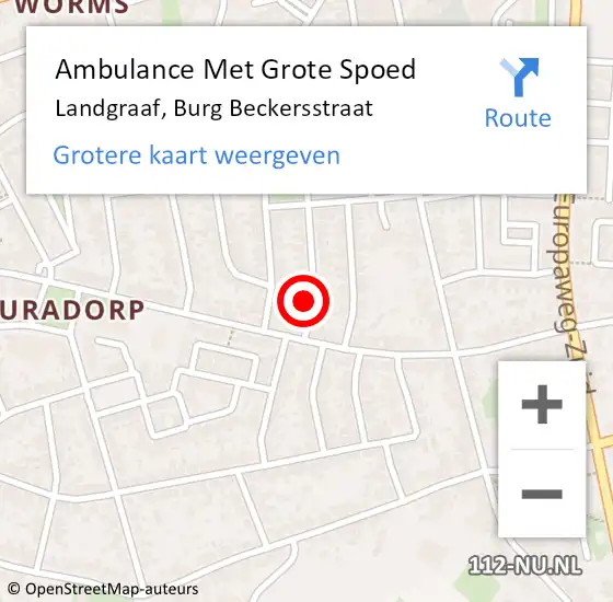 Locatie op kaart van de 112 melding: Ambulance Met Grote Spoed Naar Landgraaf, Burg Beckersstraat op 14 februari 2015 22:55
