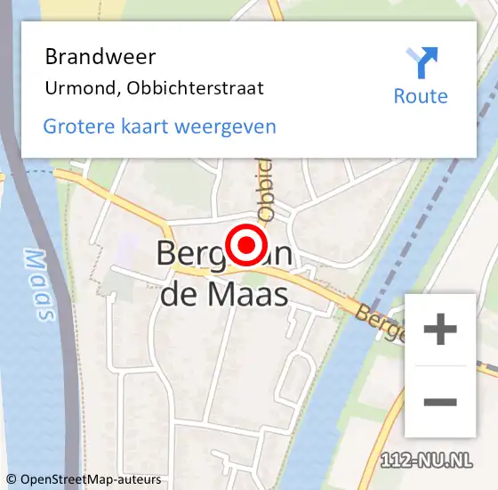 Locatie op kaart van de 112 melding: Brandweer Urmond, Obbichterstraat op 14 februari 2015 23:04