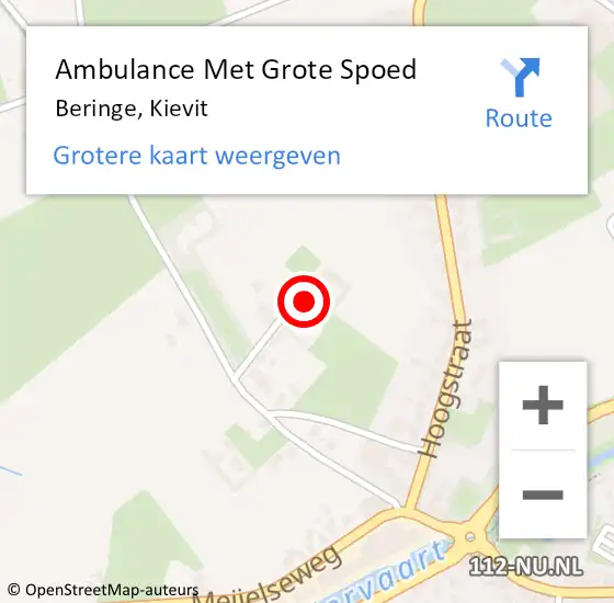 Locatie op kaart van de 112 melding: Ambulance Met Grote Spoed Naar Beringe, Kievit op 15 februari 2015 00:05