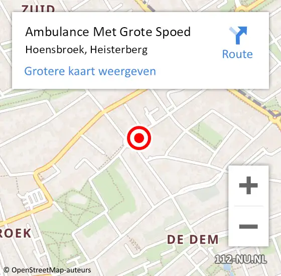 Locatie op kaart van de 112 melding: Ambulance Met Grote Spoed Naar Hoensbroek, Heisterberg op 15 februari 2015 00:20