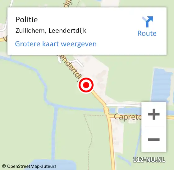 Locatie op kaart van de 112 melding: Politie Zuilichem, Leendertdijk op 15 februari 2015 01:04