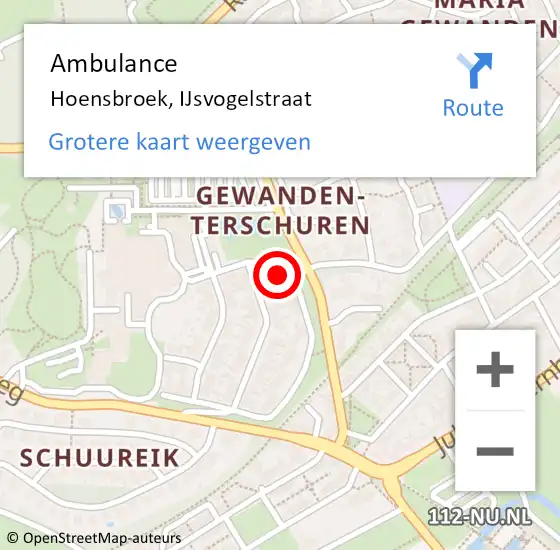 Locatie op kaart van de 112 melding: Ambulance Hoensbroek, IJsvogelstraat op 15 februari 2015 05:59