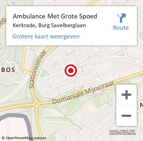 Locatie op kaart van de 112 melding: Ambulance Met Grote Spoed Naar Kerkrade, Burg Savelberglaan op 15 februari 2015 06:01