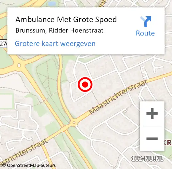 Locatie op kaart van de 112 melding: Ambulance Met Grote Spoed Naar Brunssum, Ridder Hoenstraat op 15 februari 2015 06:02