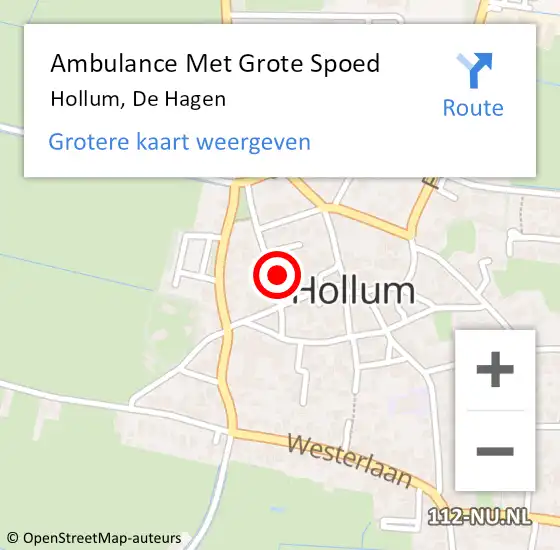Locatie op kaart van de 112 melding: Ambulance Met Grote Spoed Naar Hollum, De Hagen op 15 februari 2015 07:36