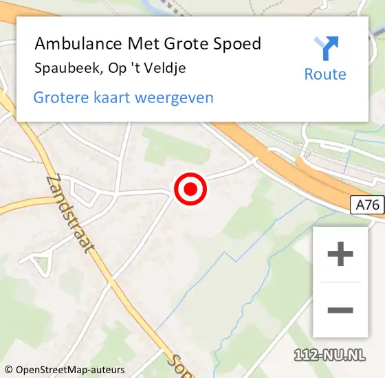 Locatie op kaart van de 112 melding: Ambulance Met Grote Spoed Naar Spaubeek, Op 't Veldje op 15 februari 2015 07:38