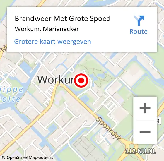 Locatie op kaart van de 112 melding: Brandweer Met Grote Spoed Naar Workum, Marienacker op 15 februari 2015 07:55