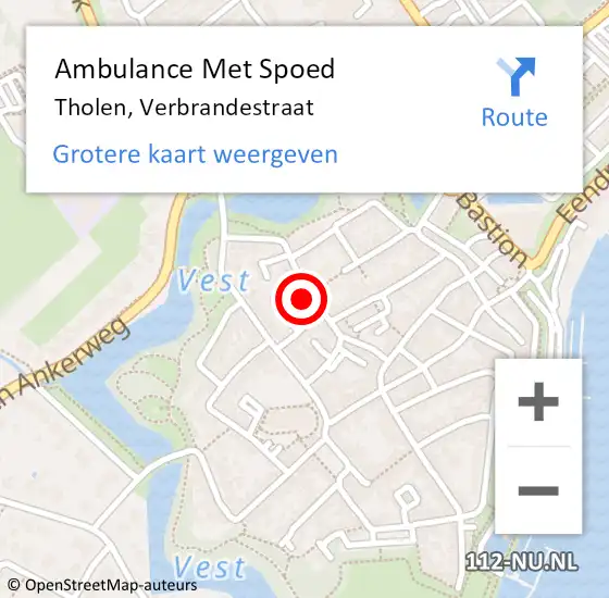 Locatie op kaart van de 112 melding: Ambulance Met Spoed Naar Tholen, Verbrandestraat op 15 februari 2015 08:45