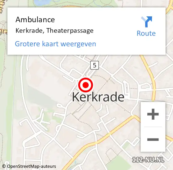 Locatie op kaart van de 112 melding: Ambulance Kerkrade, Theaterpassage op 15 februari 2015 08:57