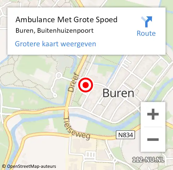 Locatie op kaart van de 112 melding: Ambulance Met Grote Spoed Naar Buren, Buitenhuizenpoort op 15 februari 2015 09:41