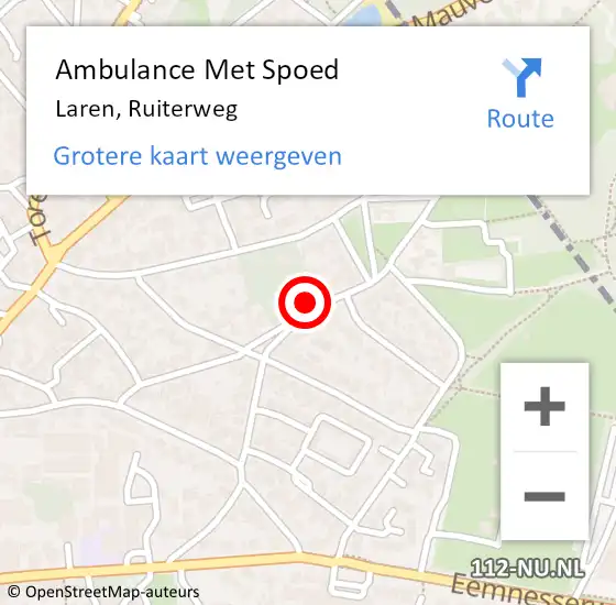 Locatie op kaart van de 112 melding: Ambulance Met Spoed Naar Laren, Ruiterweg op 15 februari 2015 09:51