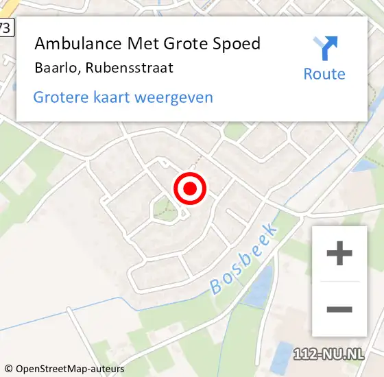 Locatie op kaart van de 112 melding: Ambulance Met Grote Spoed Naar Baarlo, Rubensstraat op 15 februari 2015 10:18