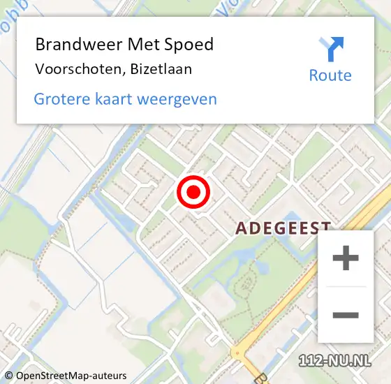 Locatie op kaart van de 112 melding: Brandweer Met Spoed Naar Voorschoten, Bizetlaan op 15 februari 2015 10:35