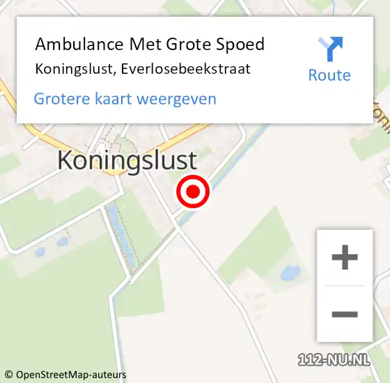 Locatie op kaart van de 112 melding: Ambulance Met Grote Spoed Naar Koningslust, Everlosebeekstraat op 15 februari 2015 10:58