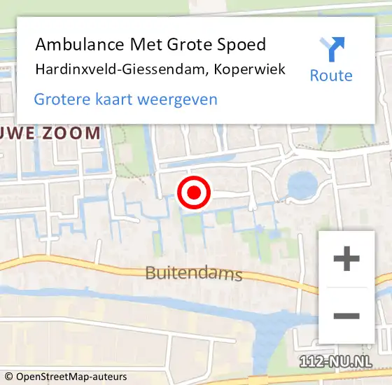 Locatie op kaart van de 112 melding: Ambulance Met Grote Spoed Naar Hardinxveld-Giessendam, Koperwiek op 29 oktober 2013 21:14