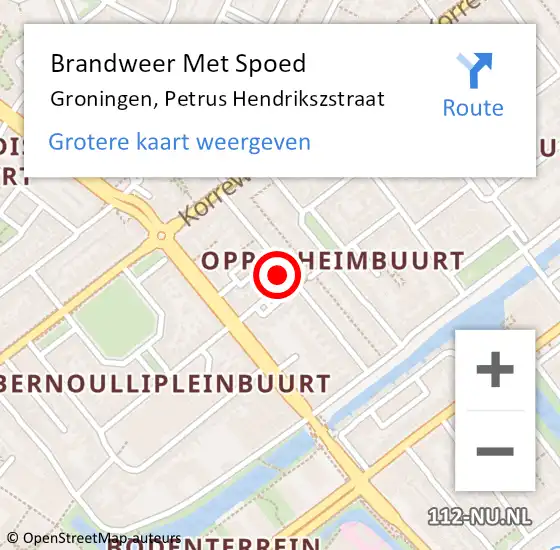 Locatie op kaart van de 112 melding: Brandweer Met Spoed Naar Groningen, Petrus Hendrikszstraat op 15 februari 2015 12:05