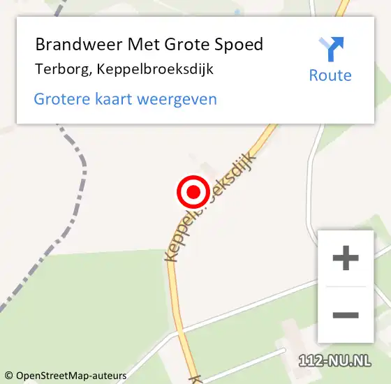 Locatie op kaart van de 112 melding: Brandweer Met Grote Spoed Naar Terborg, Keppelbroeksdijk op 15 februari 2015 12:06