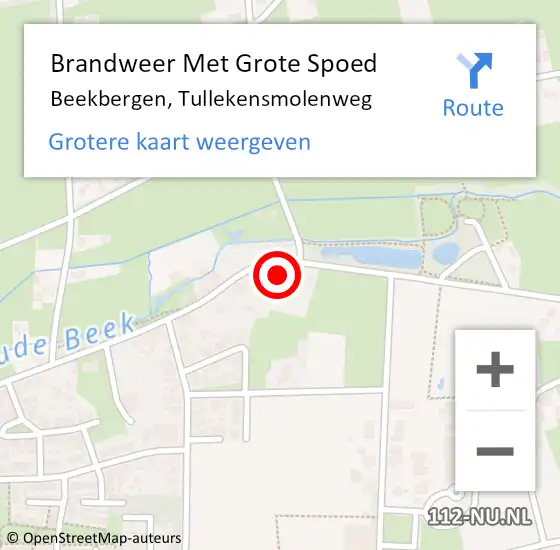 Locatie op kaart van de 112 melding: Brandweer Met Grote Spoed Naar Beekbergen, Tullekensmolenweg op 15 februari 2015 12:13