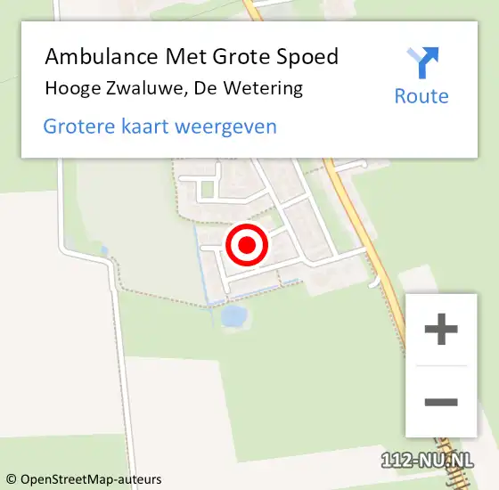 Locatie op kaart van de 112 melding: Ambulance Met Grote Spoed Naar Hooge Zwaluwe, De Wetering op 15 februari 2015 13:11