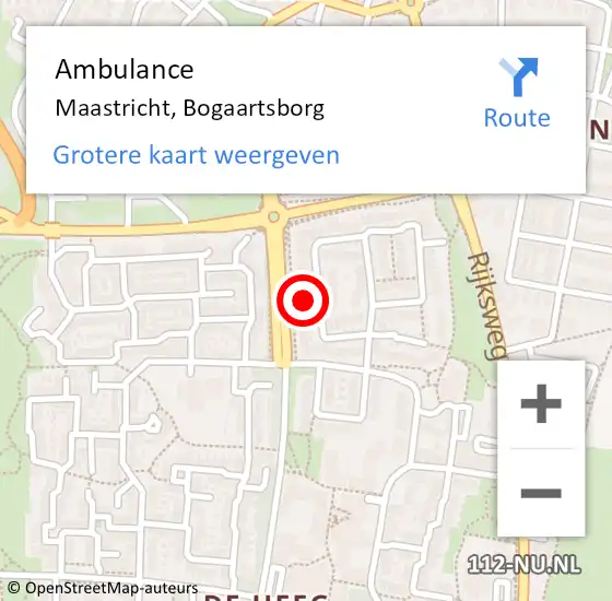 Locatie op kaart van de 112 melding: Ambulance Maastricht, Bogaartsborg op 15 februari 2015 13:16