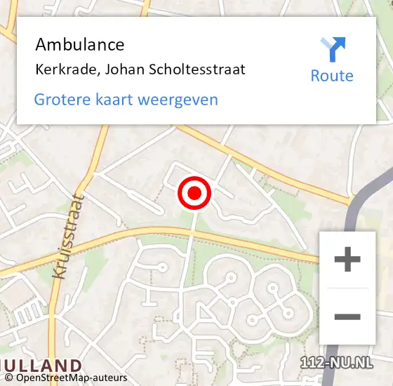 Locatie op kaart van de 112 melding: Ambulance Kerkrade, Johan Scholtesstraat op 15 februari 2015 13:28